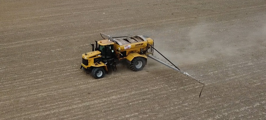 aerial image of a fertilizer application machine